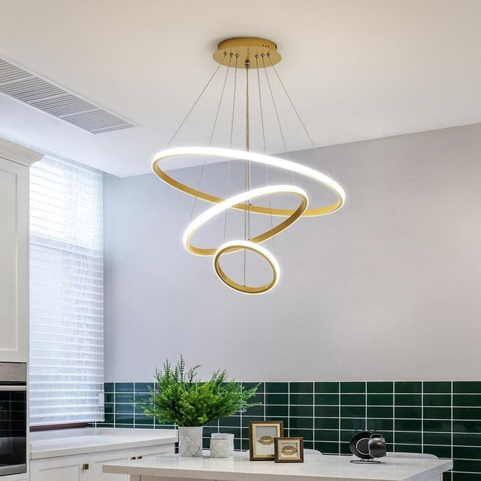 Three Ring Chandelier for Living Room Modern, Hall,&nbsp; &nbsp;(Warm White, Cold White, Natural White) (Gold)