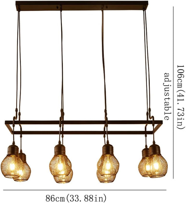Black Industrial Metal Chaner E27 8-Light Adjustable Pendent Lamp Cafe Bar Decor Suspended Light Fixture Rustic Farmhouse Dining Table Ceiling Hanging Light
