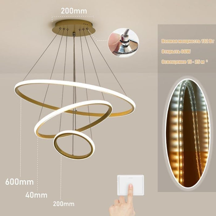 Three Ring Chandelier for Living Room Modern, Hall,&nbsp; &nbsp;(Warm White, Cold White, Natural White) (Gold)