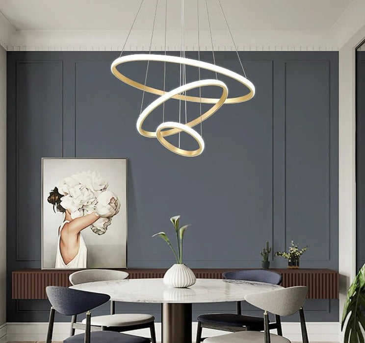 Three Ring Chandelier for Living Room Modern, Hall,&nbsp; &nbsp;(Warm White, Cold White, Natural White) (Gold)