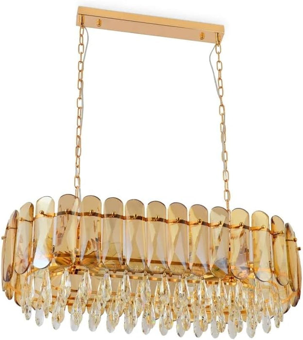 E14 10Light LED Crystal Luxury Oval Chandelier Light Amber Gold