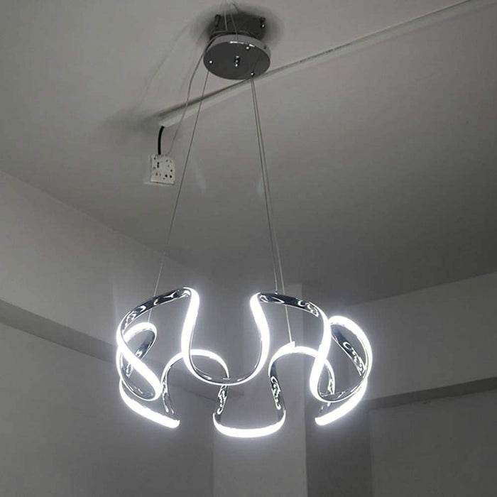 Modern Silver Chandelier with Wave Acrylic Shade - 3/5/6 Lights Dining Room Pendant Light (White/Warm Light)