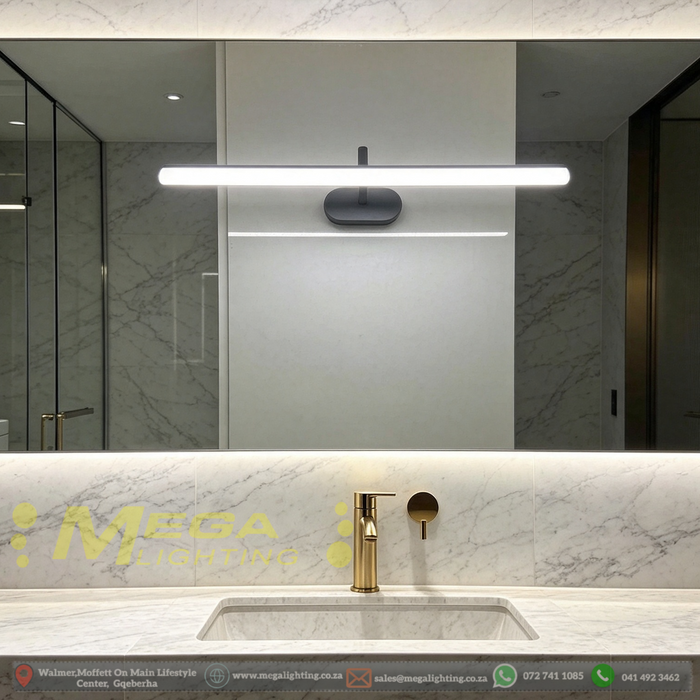 58cm 12W LED Bathroom Vanity Mirror Light – 3-Color Switchable (3000K/4000K/6500K) | Wall Switch Control – No Remote Needed | Black Wall-Mount Toilet Mirror Lamp for Luxury Bathroom, Ensuite & Powder Room | MEGA LIGHTING South Africa