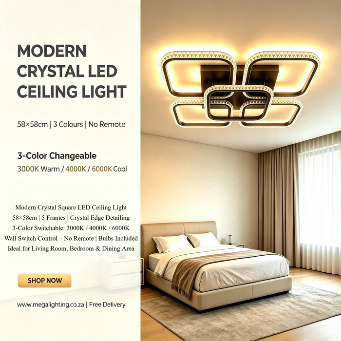 58×58cm modern crystal square flush mount LED ceiling light for living room bedroom dining area