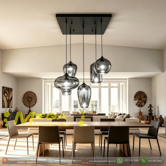 5‑Light Smoke‑Tinted Glass Cluster Pendant Light 55×55cm Base Dining Room Kitchen Island Villa MEGA LIGHTING South Africa