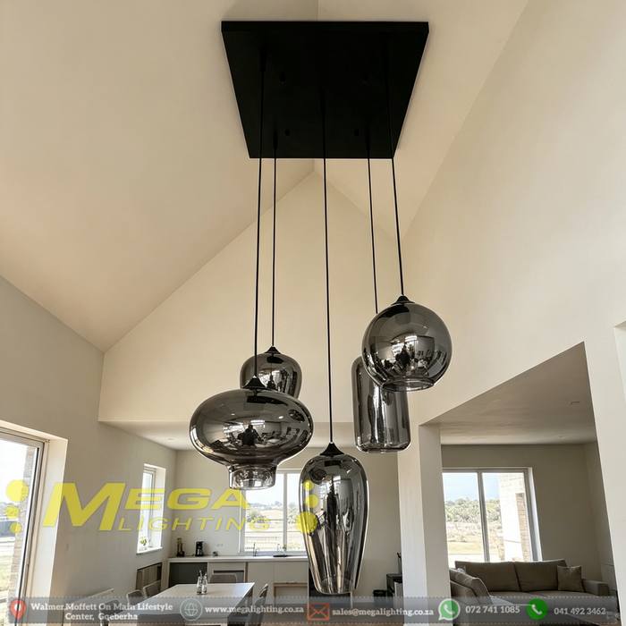5‑Light Smoke‑Tinted Glass Cluster Pendant Light 55×55cm Base Dining Room Kitchen Island Villa MEGA LIGHTING South Africa