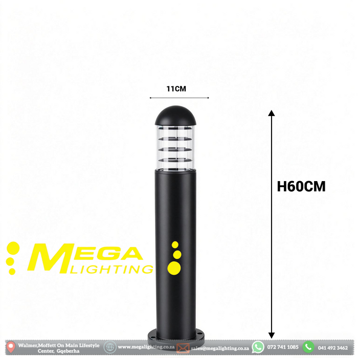 Black 60cm outdoor garden bollard light, waterproof E27 cylinder pathway light for South African garden landscape