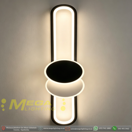 60cm matte black geometric LED wall light dimensions diagram, 60cm height × 16cm width – Mega Lighting