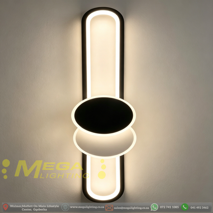 60cm matte black geometric LED wall light dimensions diagram, 60cm height × 16cm width – Mega Lighting