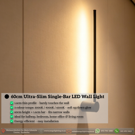 Minimalist 1.6cm thin profile LED wall sconce with round base, mounted beside a home office desk – Mega Lighting