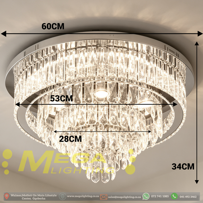 Modern Multi‑Layer Crystal Ceiling Chandelier – 60cm Diameter | 3‑Colour Change (3000K/4000K/6500K) | LED Flush Mount | Wall Switch Control for Living Room, Bedroom &amp; Villa | MEGA LIGHTING South Africa