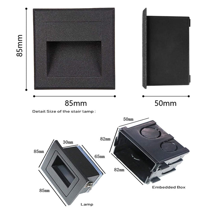 LUMINA 3W IP65 Square Waterproof Recessed Aluminum Embedded Staircase Corner Outdoor Led Step Light (Grey)Foot Light/ Starircase