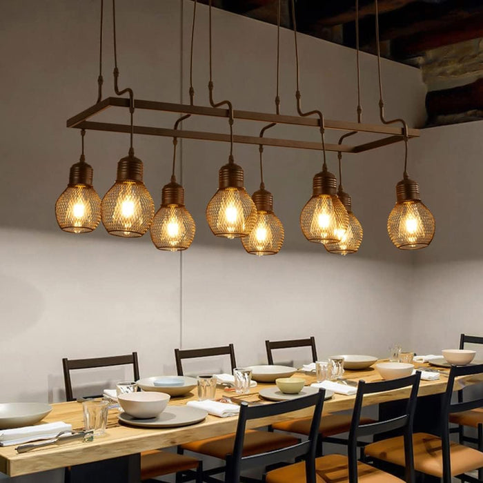 Black Industrial Metal Chaner E27 8-Light Adjustable Pendent Lamp Cafe Bar Decor Suspended Light Fixture Rustic Farmhouse Dining Table Ceiling Hanging Light