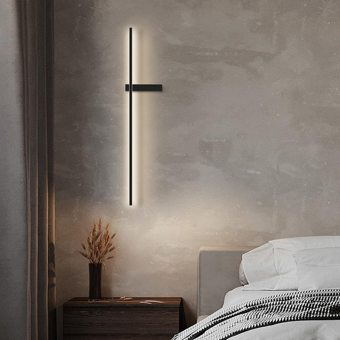 60cm linear long wall light, ultra-thin metal strip wall lamp with black finish, modern LED wall sconce - 12W, ultra-thin bedside wall lights, 360° rotating adjustable Wall washer (Right-Warm Light)