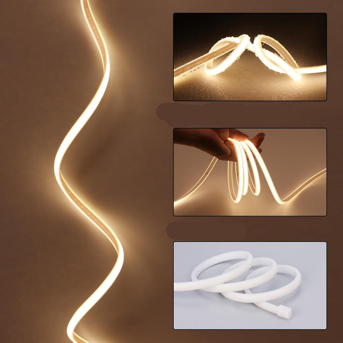220V COB LED Strip Outdoor Waterproof 3000K Warm White and  6500k, Flexible Cuttable IP65 Waterproof LED Strip , for Construction Sites,
