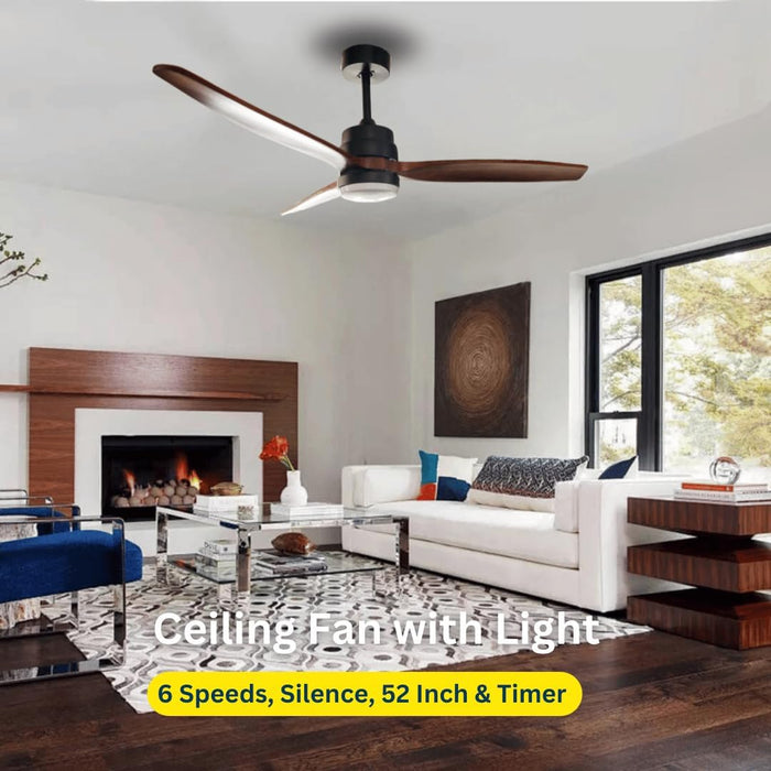Stellar Lighting Ceiling Fan with Light and Remote 3 Dark Blades 52 Inch