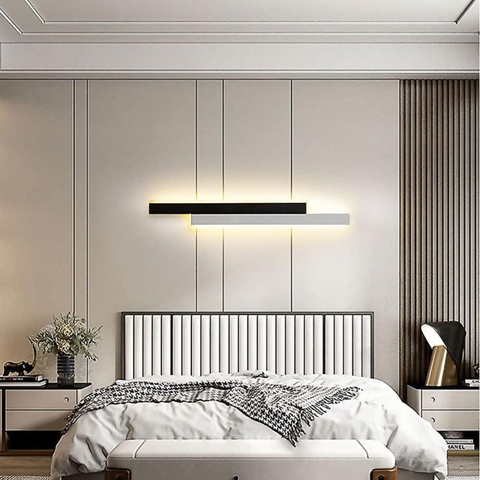 Bedroom Strip Wall Light, Aluminum Long Wall Lamp with Acrylic Shade Atmosphere Lights, Modern LED Decorative Lighting Fixture, Simple Creative Linear Wall Sconces(3000-6000K) (Black+white)