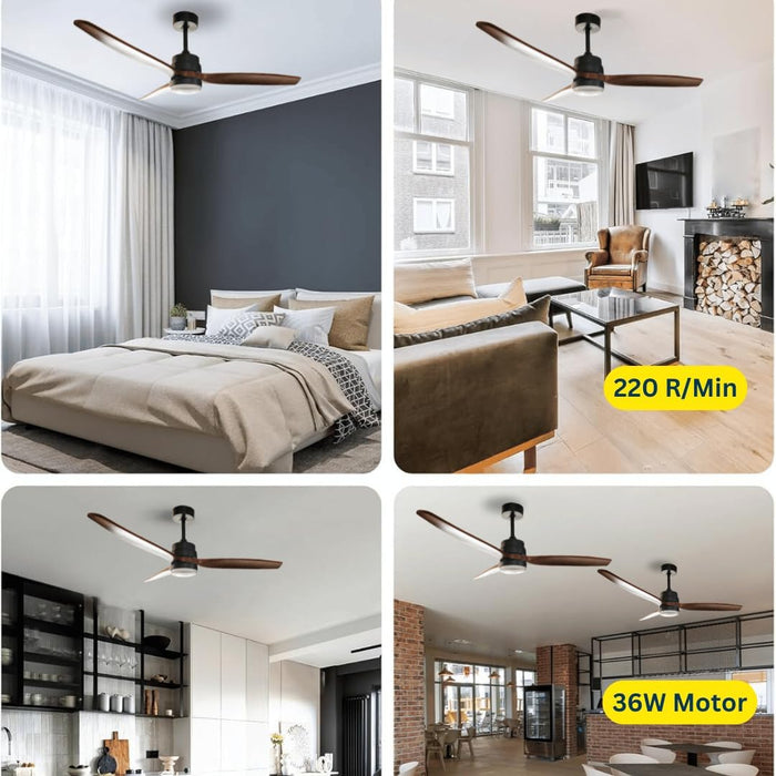 Stellar Lighting Ceiling Fan with Light and Remote 3 Dark Blades 52 Inch