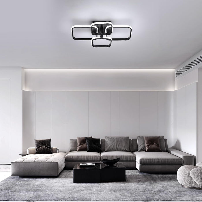Moderne LED-plafondlamp Minimalistisch Zwart Wit 4 Ringen 78 W Vierkante Lampen Voor Woonkamer Restaurant Slaapkamer Bar Studie Verlichting