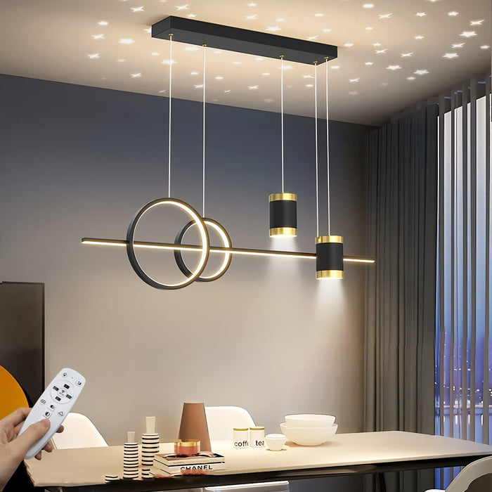 LED Pendant Lights Dining Table Modern Pendant Light Height Adjustable Designer Pendant Lamp Dimmable With Remote Control Pendant Light for Dining Room Living Room Kitchen Bar Lamps 100cm (Black)
