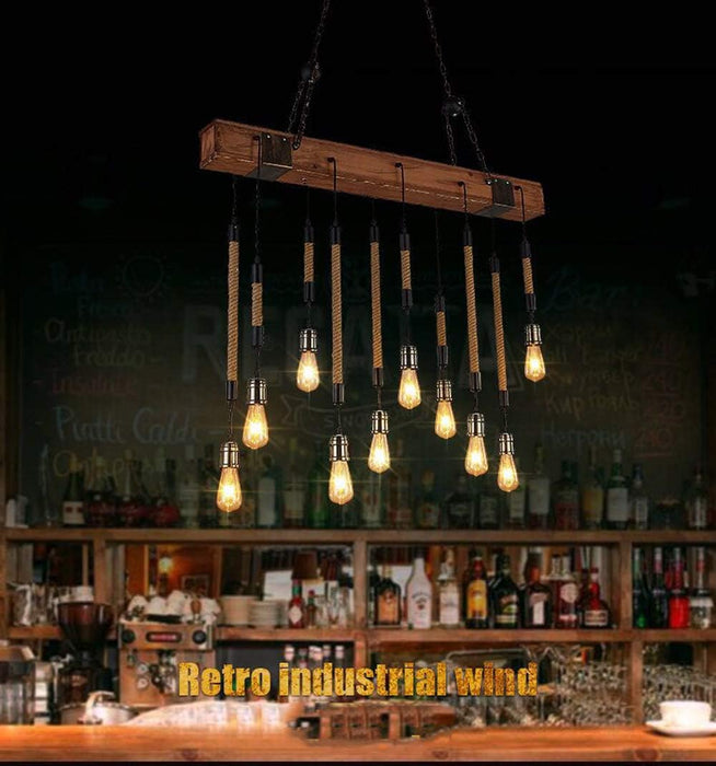 10-Light Dark Brown Wood and Black Linear Farmhouse Bare Bulb LED Chandelier, Large Linear Modern Farmhouse Chandeliers Light for Dining Room, Kitchen Island, Bedroom