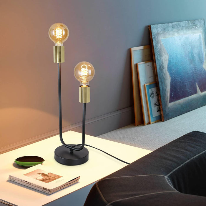 Vintage Nachttischlampe Schwarz - Wohnzimmer Schwarz Gold Tischleuchte Kinder in E27 Industrial Schlafzimmer Nachtlicht aus Metall Schreibtischlampe mit Kabel(Ohne Leuchtmittel)