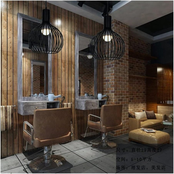 Black Modern Pendant Light Metal Cage Lamp Kitchen Chandelier Lighting Black 38CM