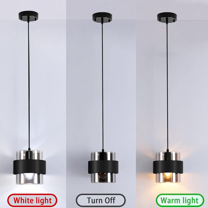 Black Cylindrical Smoke Glass Pendant Light