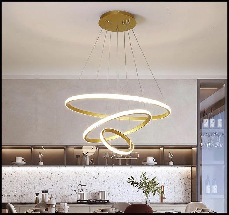 Three Ring Chandelier for Living Room Modern, Hall,&nbsp; &nbsp;(Warm White, Cold White, Natural White) (Gold)