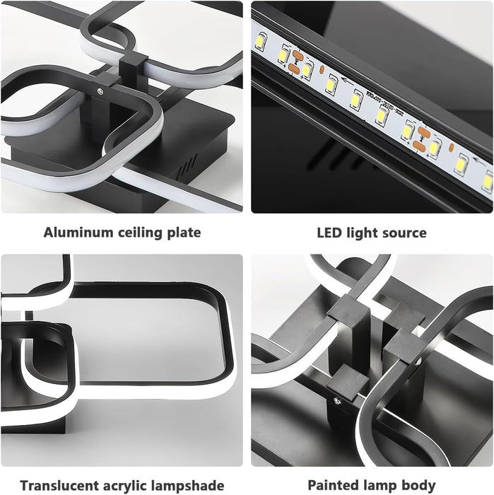 Moderne LED-plafondlamp Minimalistisch Zwart Wit 4 Ringen 78 W Vierkante Lampen Voor Woonkamer Restaurant Slaapkamer Bar Studie Verlichting