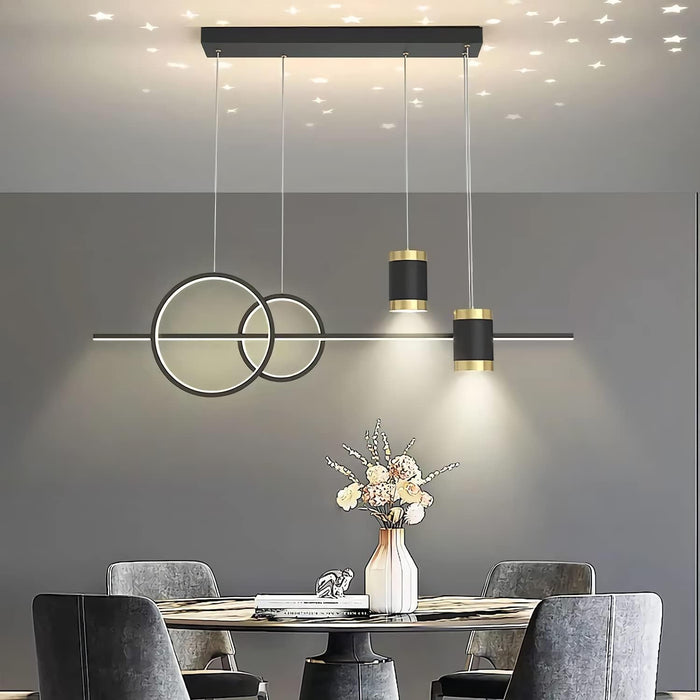 LED Pendant Lights Dining Table Modern Pendant Light Height Adjustable Designer Pendant Lamp Dimmable With Remote Control Pendant Light for Dining Room Living Room Kitchen Bar Lamps 100cm (Black)