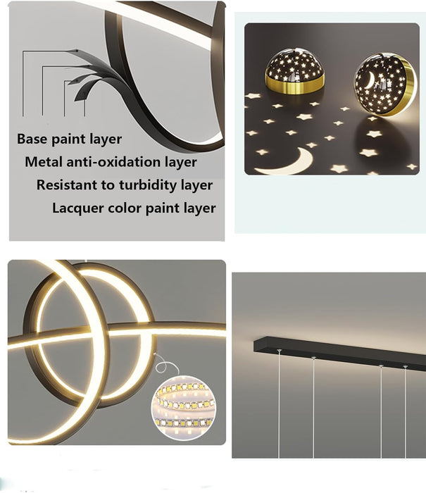 Modern Pendant Light, LED Pendant Light, Dining Table, Starry Sky Pendant Light, Dimmable  Ring Design, Height Adjustable, 50 W, Lamp for Dining Room, Kitchen, Office, Lamp