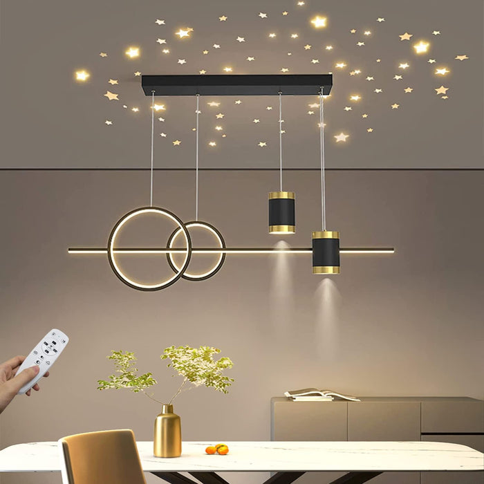 LED Pendant Lights Dining Table Modern Pendant Light Height Adjustable Designer Pendant Lamp Dimmable With Remote Control Pendant Light for Dining Room Living Room Kitchen Bar Lamps 100cm (Black)