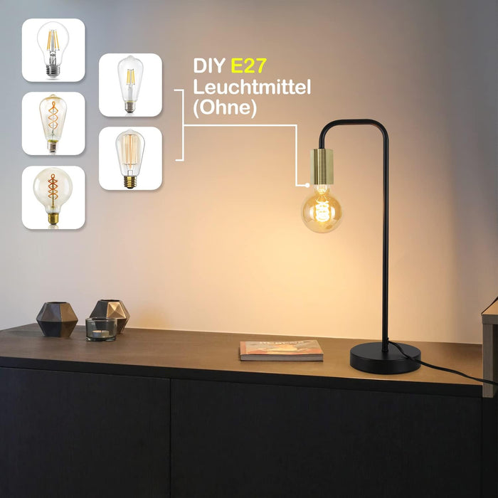 Black & Copper Metal Table Lamps With White Marble Base - With LED Filament Amber Tinted Light Bulbs In Warm White