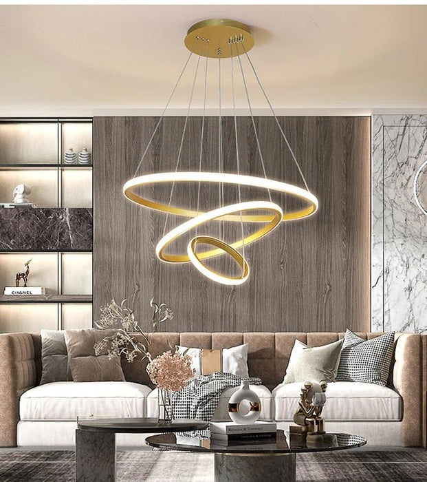 Three Ring Chandelier for Living Room Modern, Hall,&nbsp; &nbsp;(Warm White, Cold White, Natural White) (Gold)