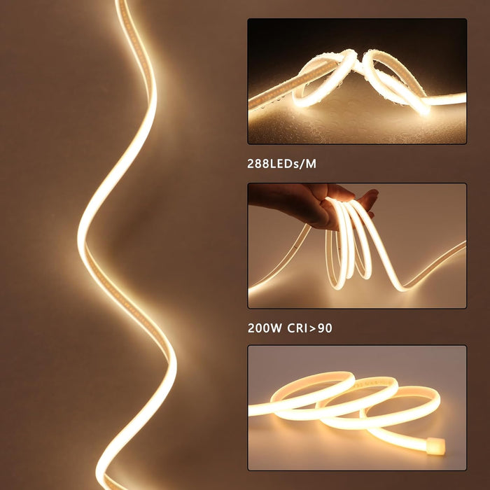 2835 120d COB LED Strip Lights Outdoor Waterproof LED Rope Light, IP65 Flexible Cuttable