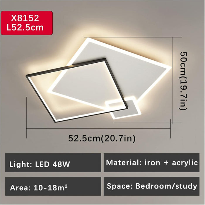 Modern LED pendant light, suitable for living rooms, bedrooms, studies, and home use. Black rectangular ceiling light  adjustable light intensity (3000K, 4000K, 6500K)