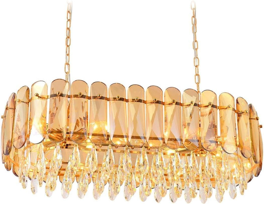 E14 10Light LED Crystal Luxury Oval Chandelier Light Amber Gold