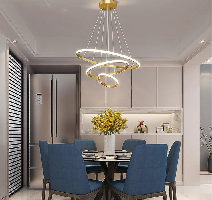 Three Ring Chandelier for Living Room Modern, Hall,&nbsp; &nbsp;(Warm White, Cold White, Natural White) (Gold)