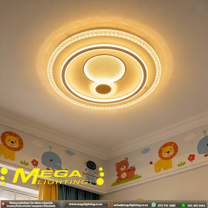 50cm Modern LED Ceiling Light with Crystal Edge | 3 Color Temperature (3000K/4000K/6500K) | Dimmable Round Flush Mount for Living Room &amp; Bedroom | MEGA LIGHTING South Africa