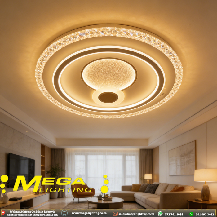 50cm Modern LED Ceiling Light with Crystal Edge | 3 Color Temperature (3000K/4000K/6500K) | Dimmable Round Flush Mount for Living Room &amp; Bedroom | MEGA LIGHTING South Africa