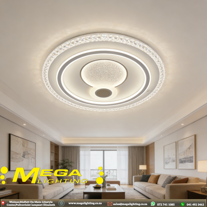50cm Modern LED Ceiling Light with Crystal Edge | 3 Color Temperature (3000K/4000K/6500K) | Dimmable Round Flush Mount for Living Room &amp; Bedroom | MEGA LIGHTING South Africa