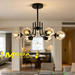 MG‑7003/6 6‑light chandelier smoked dimpled glass full matte black two‑tier curved arms W67×H57cm MEGA LIGHTING South Africa