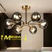 G‑7004/6 Sputnik 6‑light chandelier smoke grey mirror glass brass black frame Ø70cm mid‑century MEGA LIGHTING South Africa