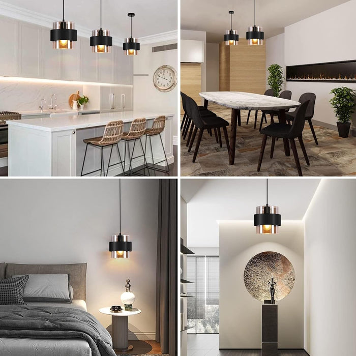 Black Cylindrical Smoke Glass Pendant Light