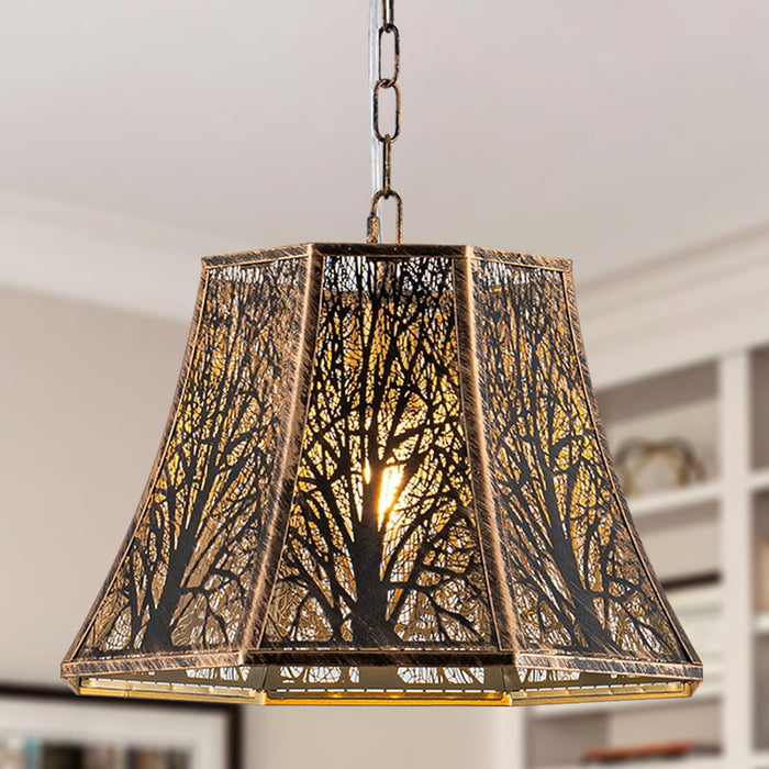 Shining gold Industrial Chandelier Gold Bursh Black Vintage Rustic with Gold Finish - Hollow Carved Pendant Light for Kitchen Island, Dining Room, Bedroom