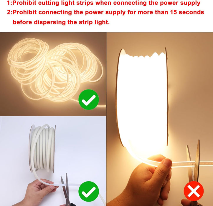 220V COB LED Strip Outdoor Waterproof 3000K Warm White and  6500k, Flexible Cuttable IP65 Waterproof LED Strip , for Construction Sites,