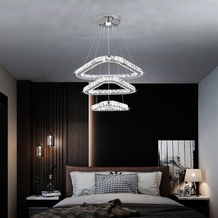 Modern Crystal Led Chandelier Lights Home Lighting Chrome Lustre Chandeliers Ceiling Pendant Fixtures Compatible with Living Room,Modern Chandelier Light (2Rings D50Xd30Cm Changeable)/D49*35