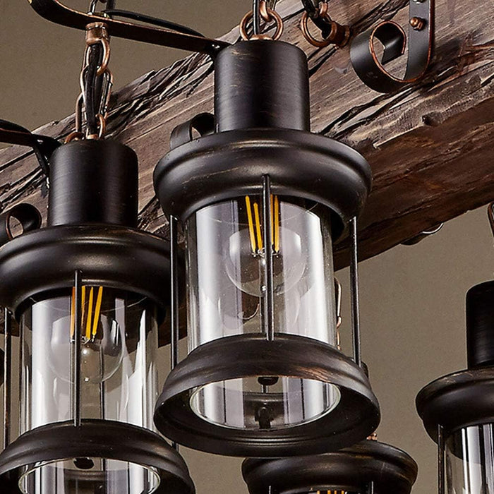 E27 American Style Industrial Style Chandelier,Nostalgic Solid Wood Lamps,Creative Retro Personality Wood Chandelier,Restaurant Bar Bar Café-Wood and black 55 * 100cm