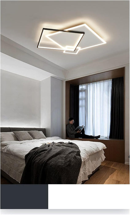 Modern LED pendant light, suitable for living rooms, bedrooms, studies, and home use. Black rectangular ceiling light  adjustable light intensity (3000K, 4000K, 6500K)